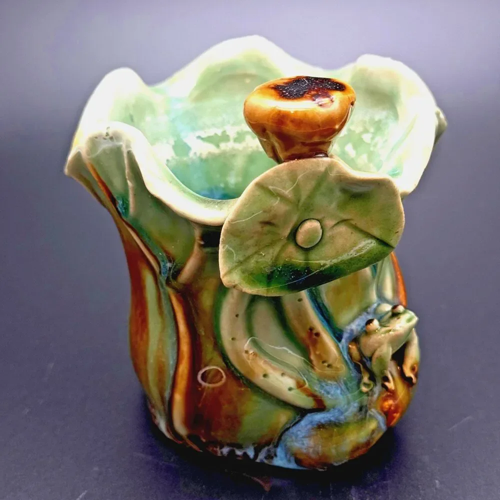Planter Vase Art Pottery Frog Drip Glaze Coastal Studio Ceramic Sculptural Decor
